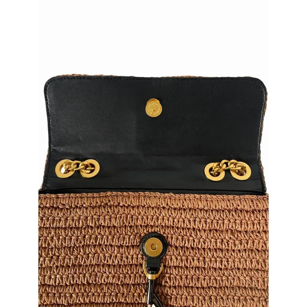Rebecca Minkoff Edie Medium Crossbody Tawny Brown Raffia Straw Chain Bag